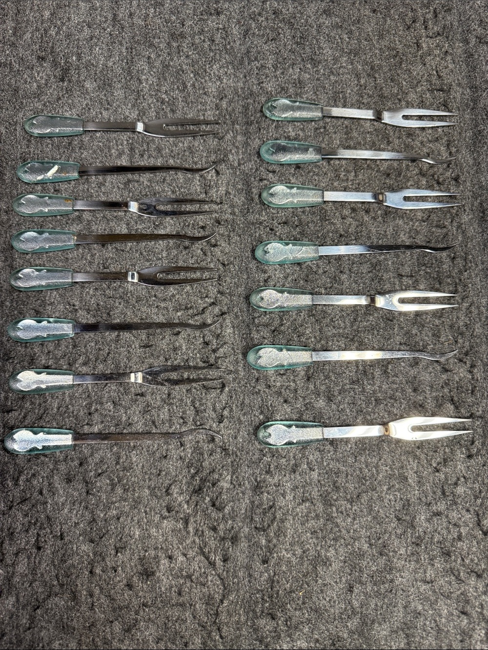 Seafood tools Green-Handled Stainless Steel Carving Forks and Meat Picks Set